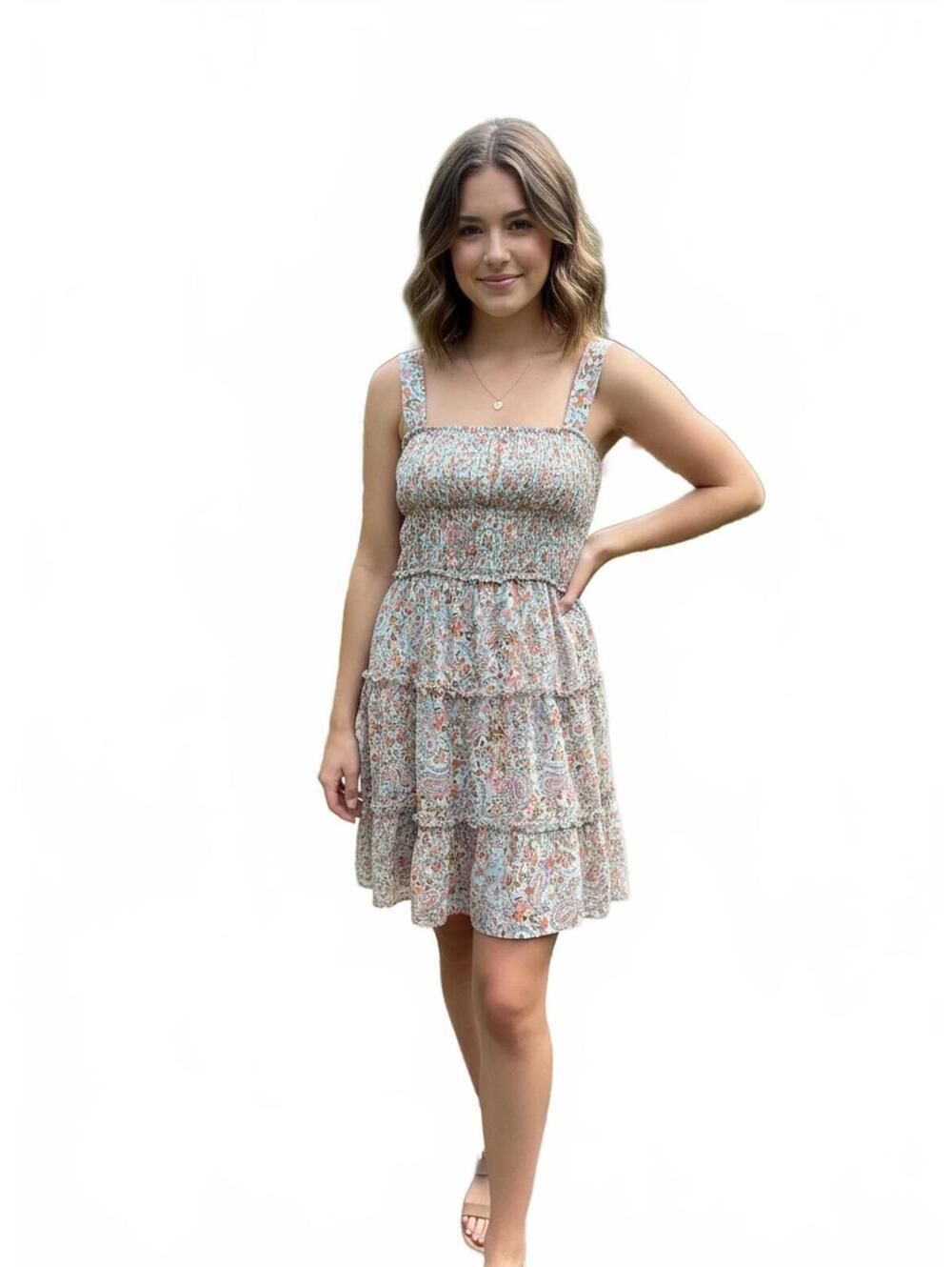 Trixxi Floral Tiered Sundress Smocked Waist coquette S